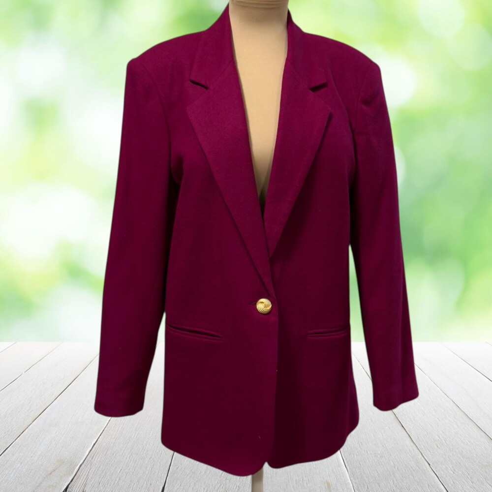 Vintage SAG HARBOR Wool Power Blazer Longline Structured Shoulder Magenta Sz 12